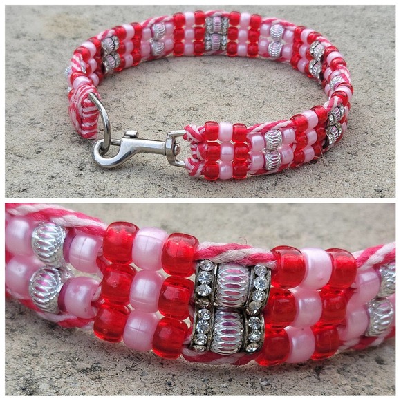 Handmade Other - Custom Handmade Beaded Bling Dog Collar Candy Cane